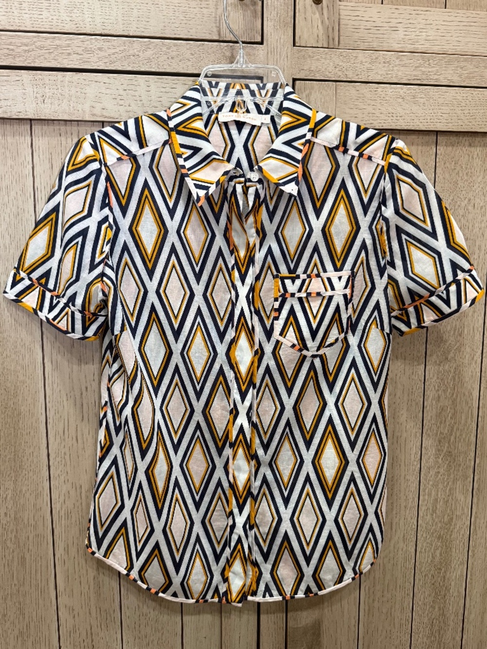 Tory Burch Short Sleeve Button Up Blouse, Size 4